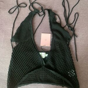 Hello Molly Black Crochet Halter Top